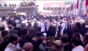 جانب من مراسم التشييع المهيب لعقيلة المرجع الديني آية الله العظمى الامام علي الس…