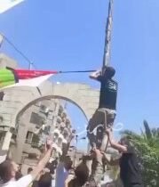 سوريا المحتلة: المتظاهرين في جرمانا  قاموا بانزال العلم السوري التابع لعصابات ال…